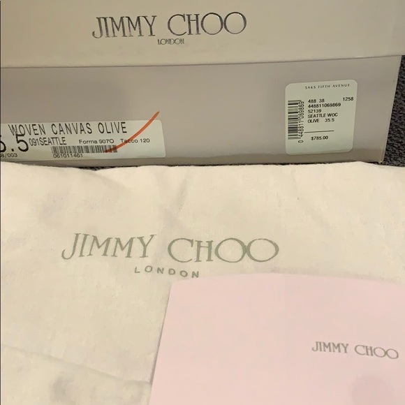 Jimmy Choo Woven Canvas Olive Shoes - Picture 8 of 8